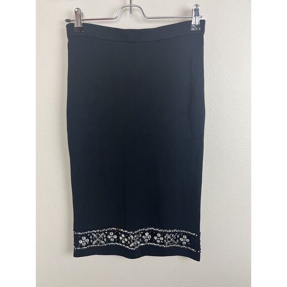 Cyrus Sz Small Black Ribbed Knit Beaded Crystal Jeweled Stretch Pencil Skirt - Picture 3 of 7